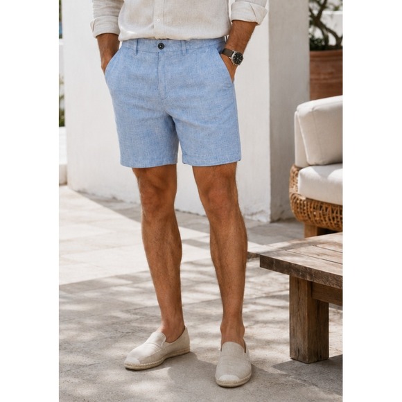 Porter & Ash Other - Porter & Ash 100% Linen Heather Blue 9" Inseam Shorts Men's Size 29 Casual Beach